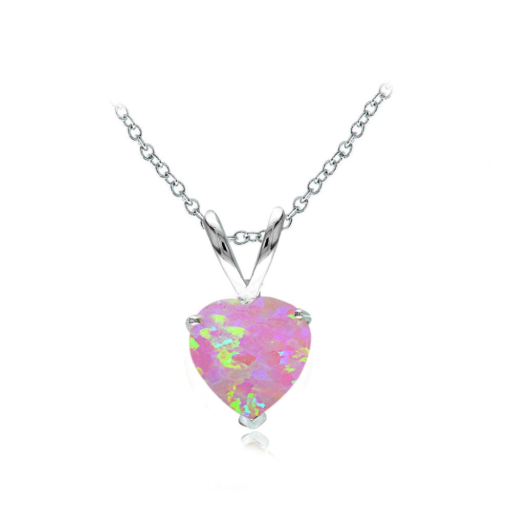 Sterling Silver Created Pink Opal 7mm Heart Solitaire Necklace-2