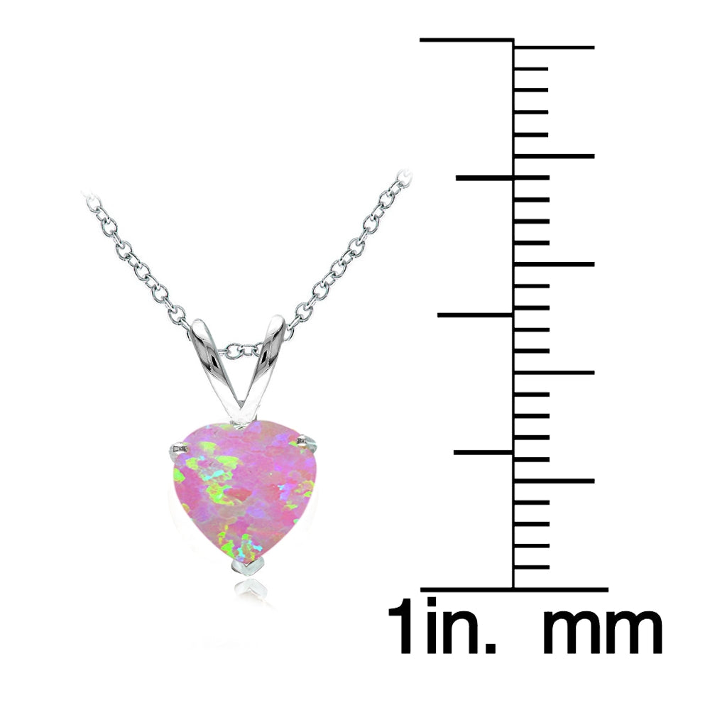 Sterling Silver Created Pink Opal 7mm Heart Solitaire Necklace-3