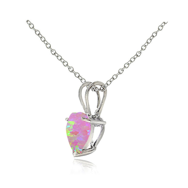 Sterling Silver Created Pink Opal 7mm Heart Solitaire Necklace