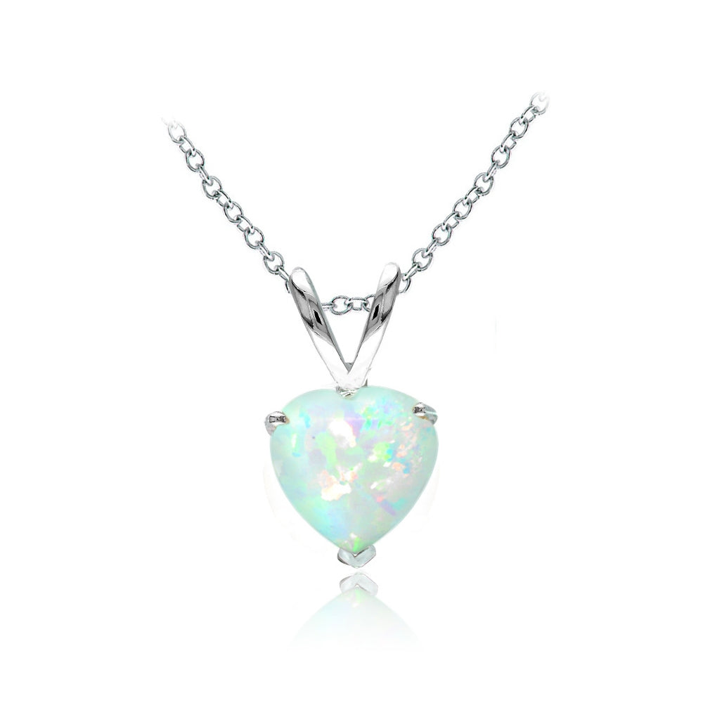 Sterling Silver Created White Opal 7mm Heart Solitaire Necklace-3