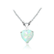 Sterling Silver Created White Opal 7mm Heart Solitaire Necklace