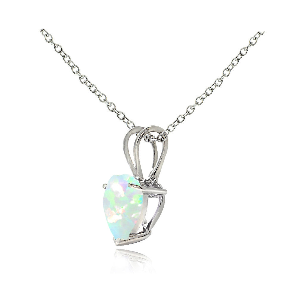 Sterling Silver Created White Opal 7mm Heart Solitaire Necklace-4