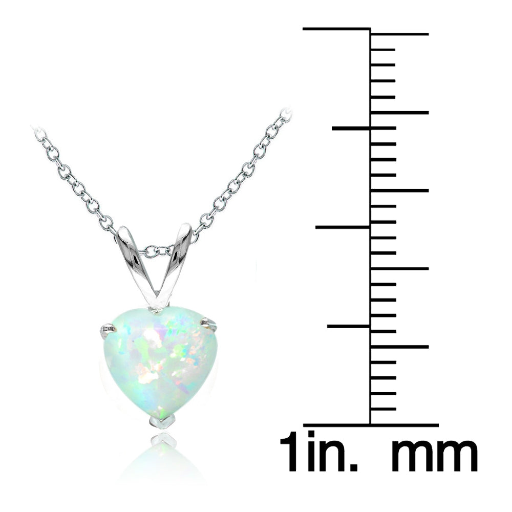Sterling Silver Created White Opal 7mm Heart Solitaire Necklace-5