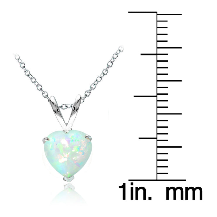 Sterling Silver Created White Opal 7mm Heart Solitaire Necklace