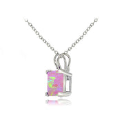 Sterling Silver Created Pink Opal 7mm Square Solitaire Necklace