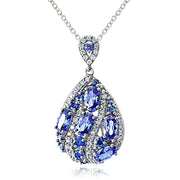 Sterling Silver Created Tanzanite and Cubic Zirconia Teardrop Necklace