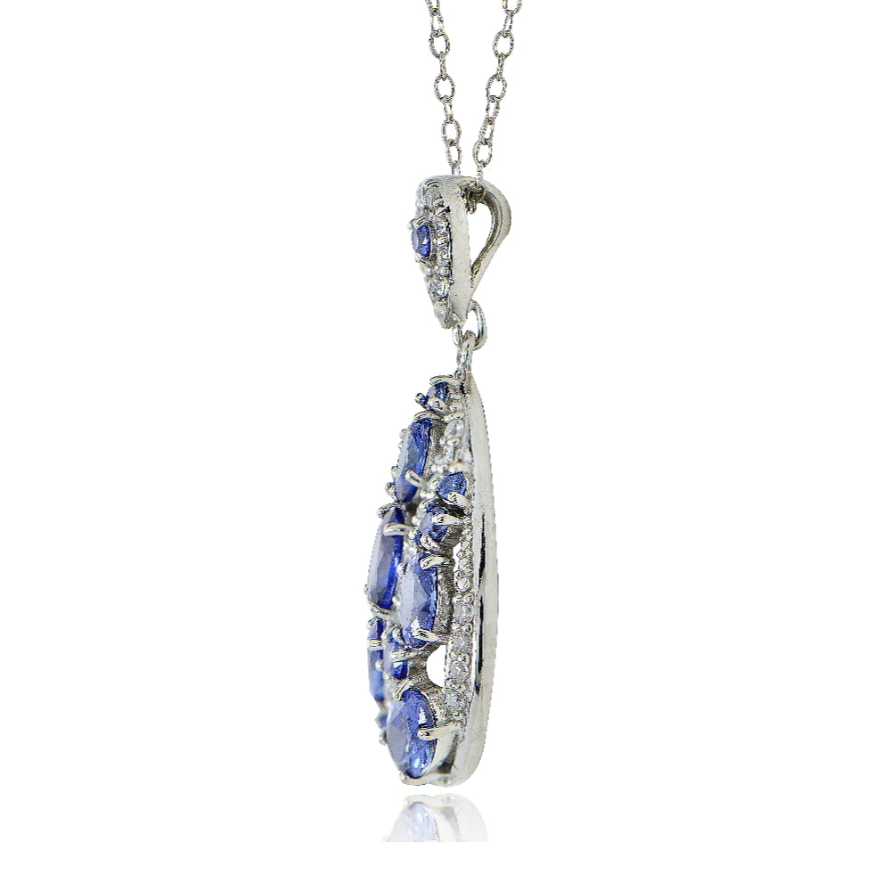 Sterling Silver Created Tanzanite and Cubic Zirconia Teardrop Necklace-2