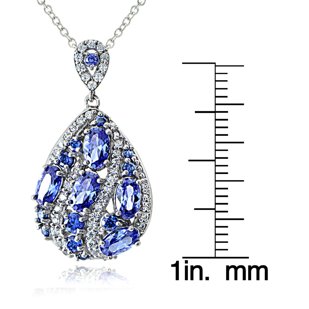 Sterling Silver Created Tanzanite and Cubic Zirconia Teardrop Necklace-3
