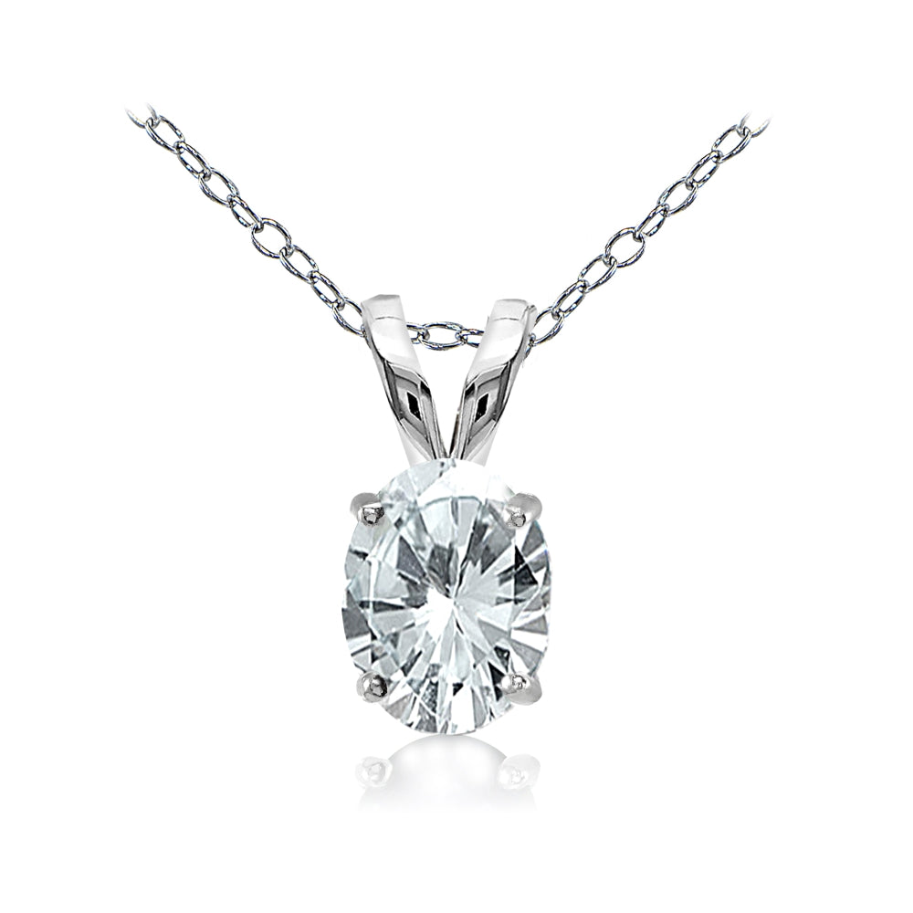 Sterling Silver Aquamarine 8x6mm Oval Solitaire Necklace