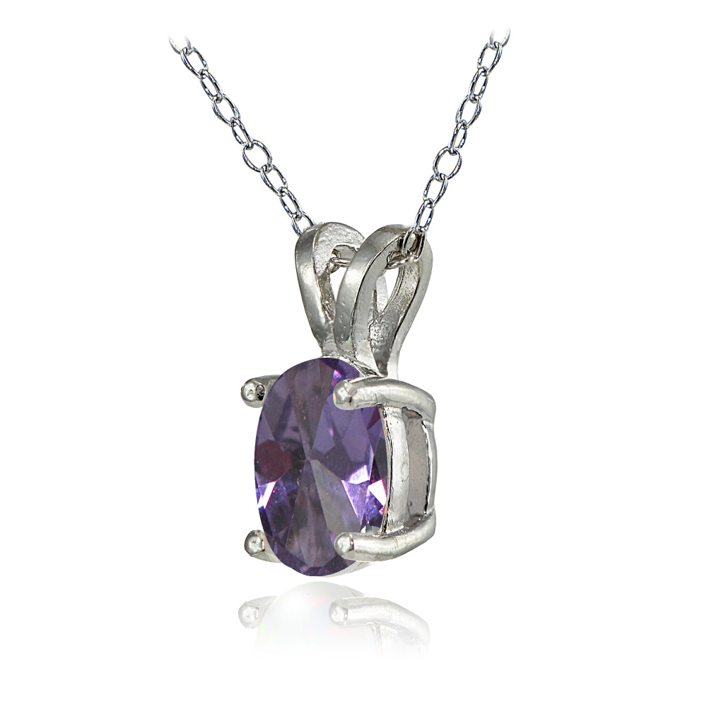 Sterling Silver Created Alexandrite 8x6mm Oval Solitaire Necklace-2