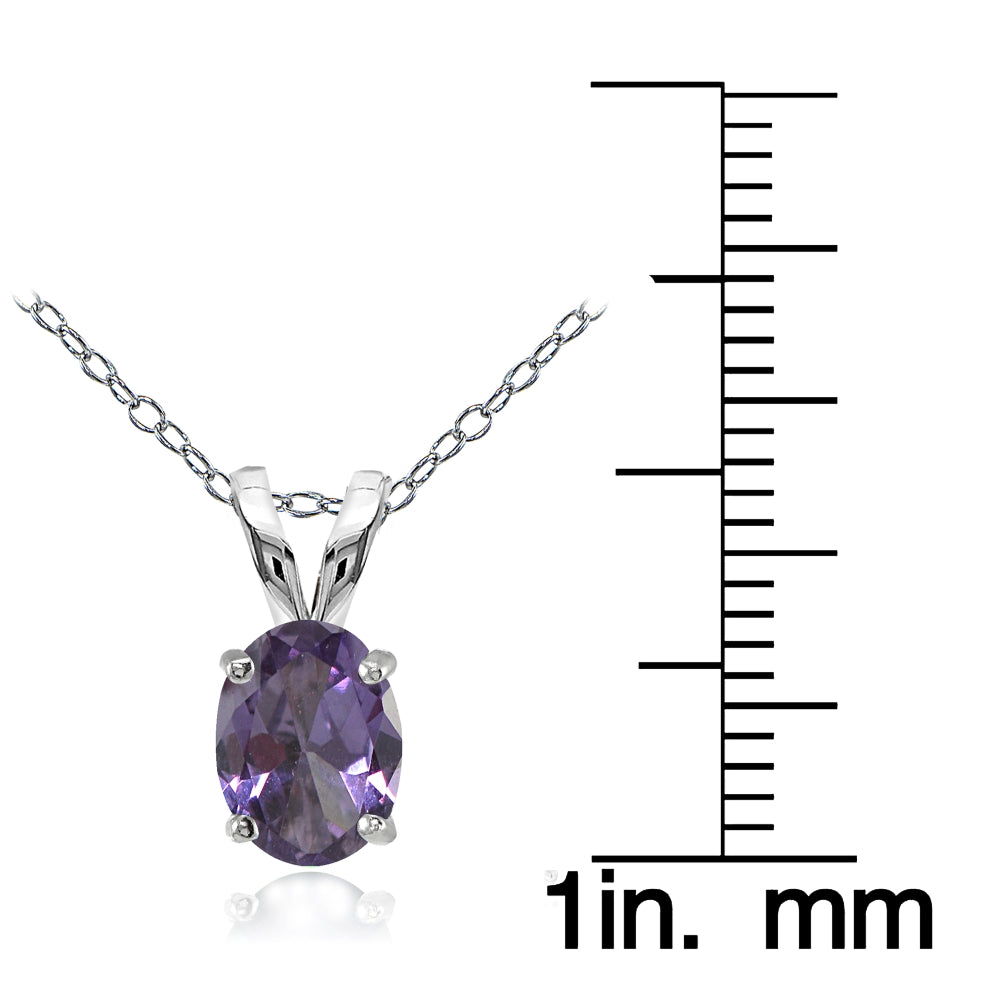 Sterling Silver Created Alexandrite 8x6mm Oval Solitaire Necklace-3