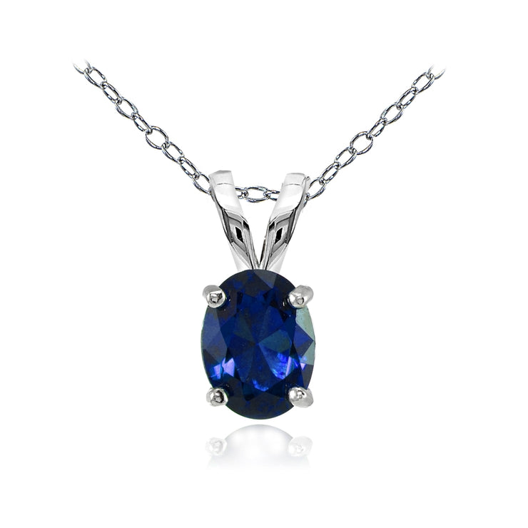 Sterling Silver Created Blue Sapphire 8x6mm Oval Solitaire Necklace