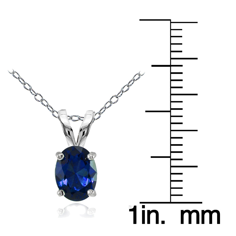 Sterling Silver Created Blue Sapphire 8x6mm Oval Solitaire Necklace-3