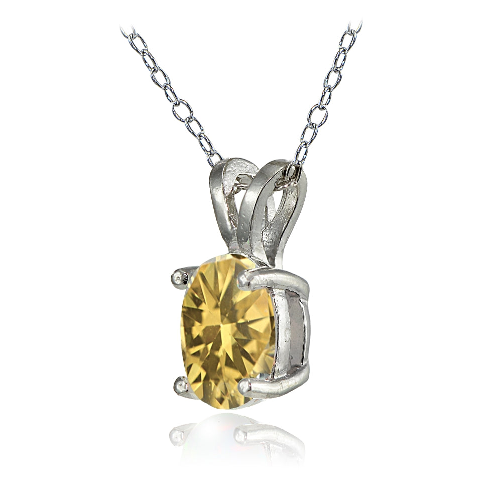 Sterling Silver Citrine 8x6mm Oval Solitaire Necklace-2