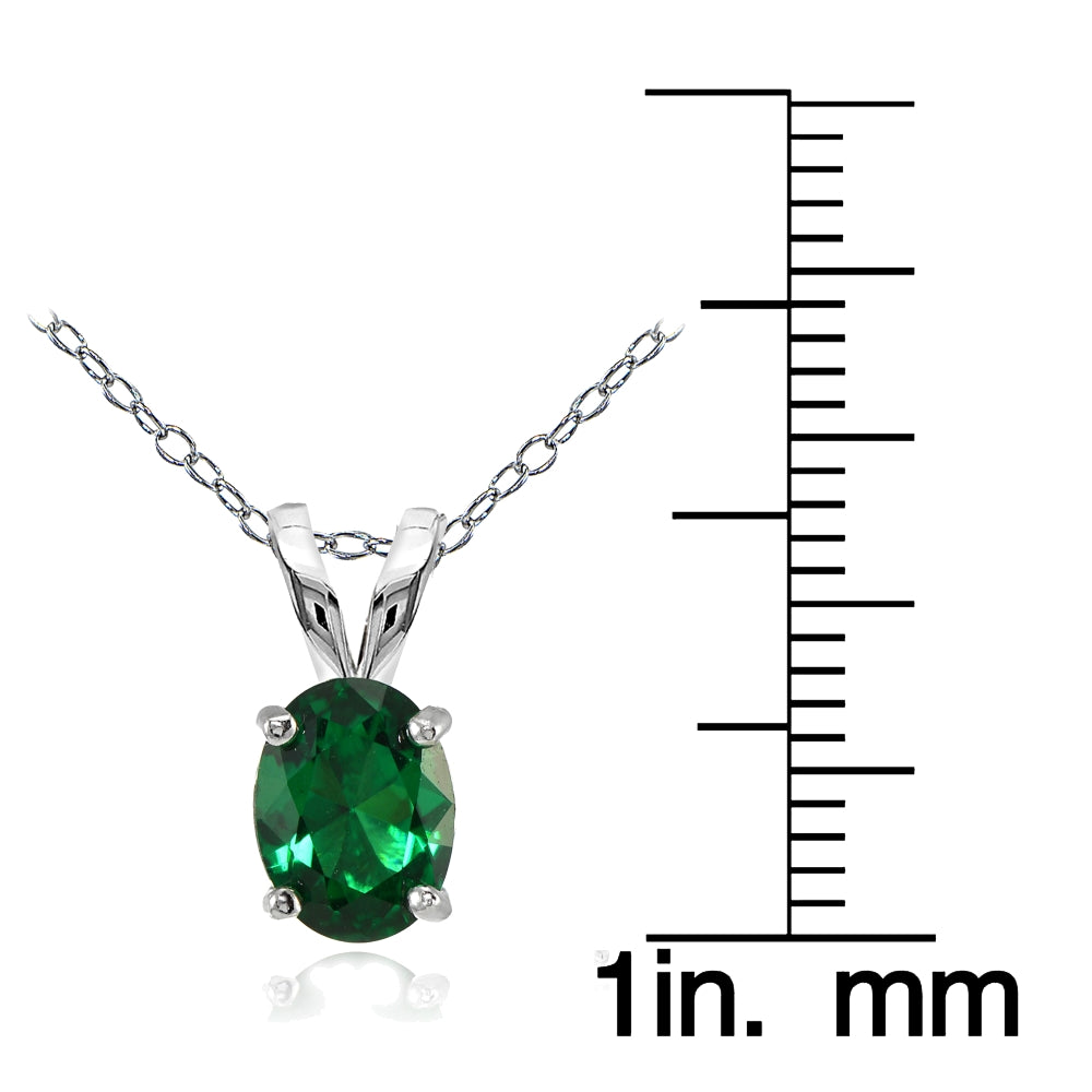 Sterling Silver Created Emerald 8x6mm Oval Solitaire Necklace-3