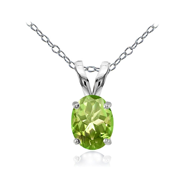 Sterling Silver Peridot 8x6mm Oval Solitaire Necklace