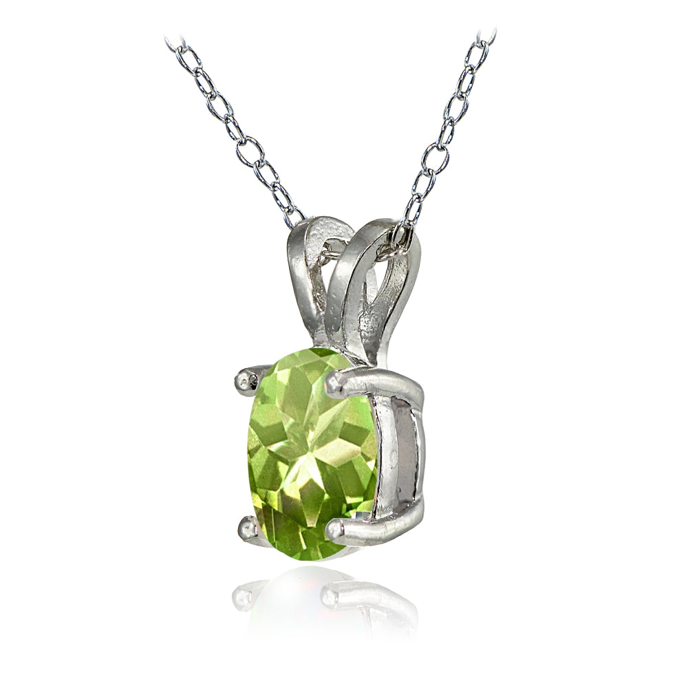 Sterling Silver Peridot 8x6mm Oval Solitaire Necklace-2
