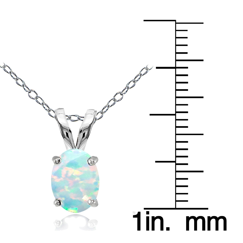 Sterling Silver Created White Opal 8x6mm Oval Solitaire Necklace-3
