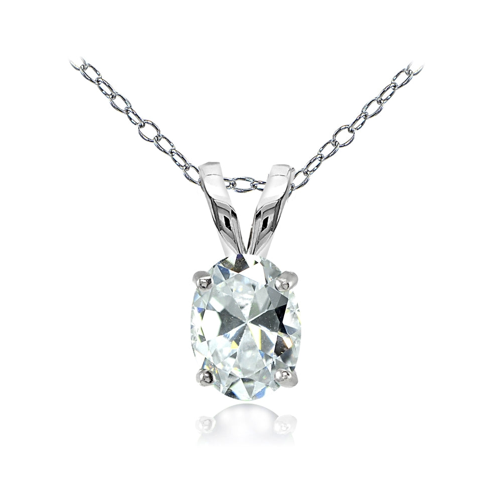 Sterling Silver Cubic Zirconia 8x6mm Oval Solitaire Necklace