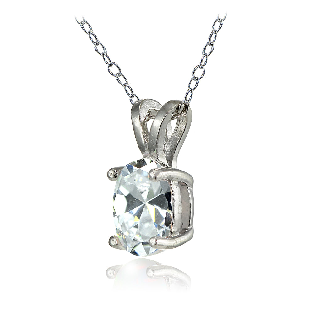 Sterling Silver Cubic Zirconia 8x6mm Oval Solitaire Necklace-2