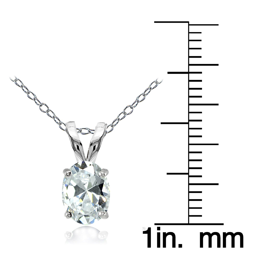 Sterling Silver Cubic Zirconia 8x6mm Oval Solitaire Necklace-3
