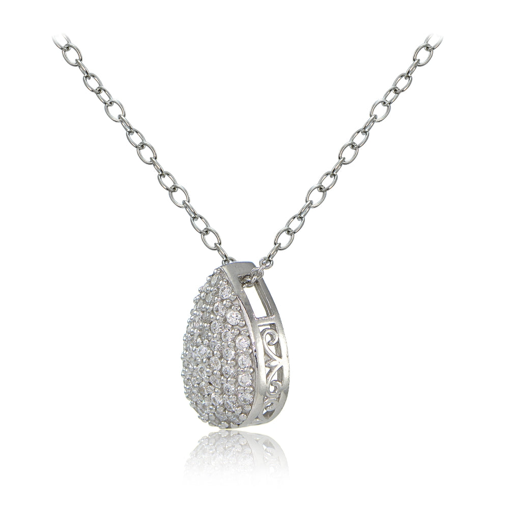 Sterling Silver Cubic Zirconia Teardrop Slide Necklace-2