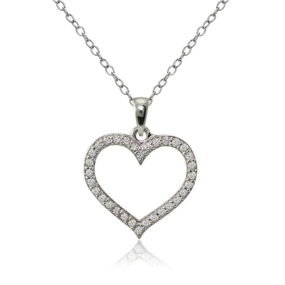 Sterling Silver Cubic Zirconia Open Heart Necklace