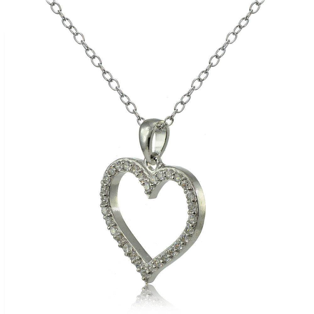 Sterling Silver Cubic Zirconia Open Heart Necklace-2