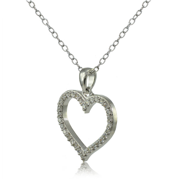 Sterling Silver Cubic Zirconia Open Heart Necklace