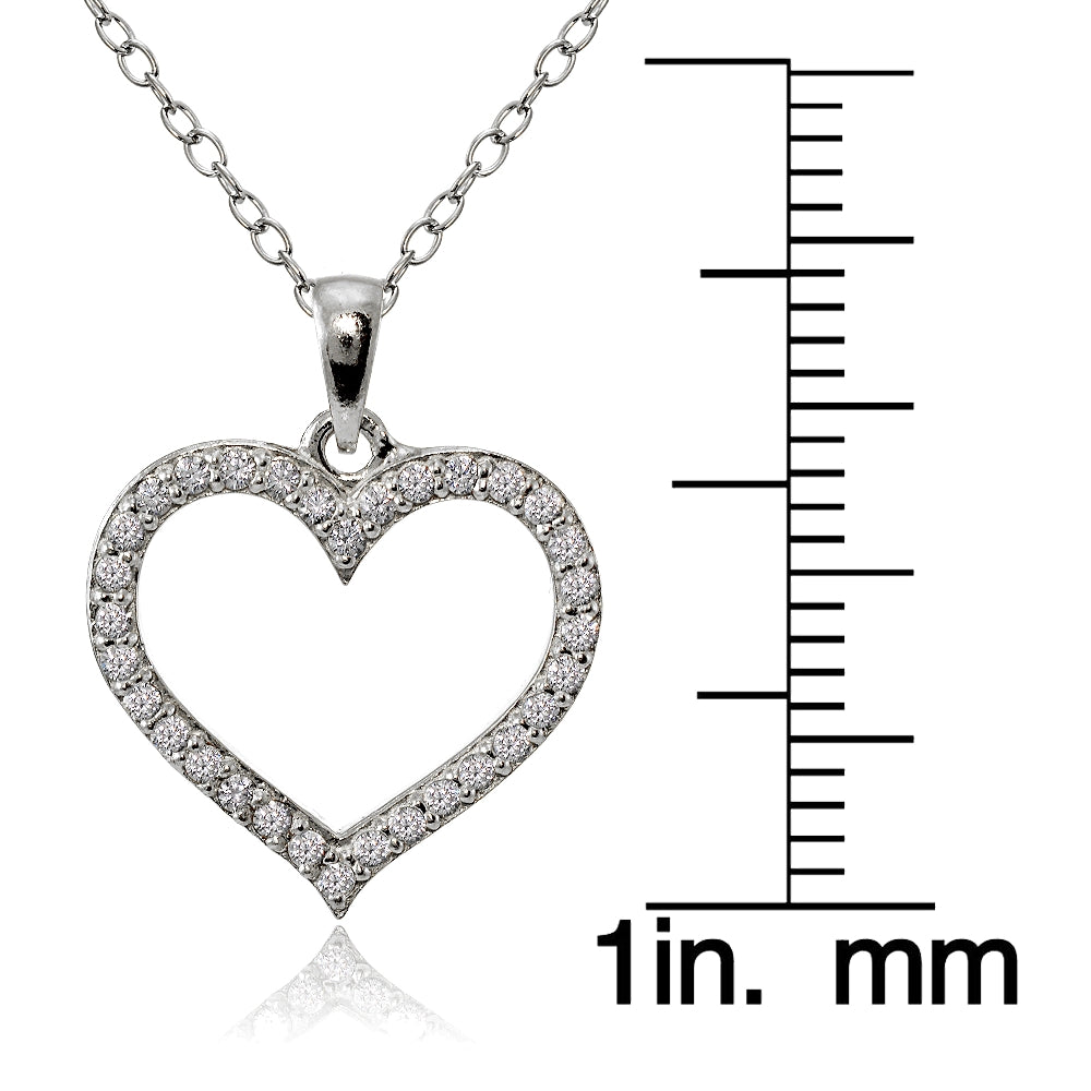 Sterling Silver Cubic Zirconia Open Heart Necklace-3