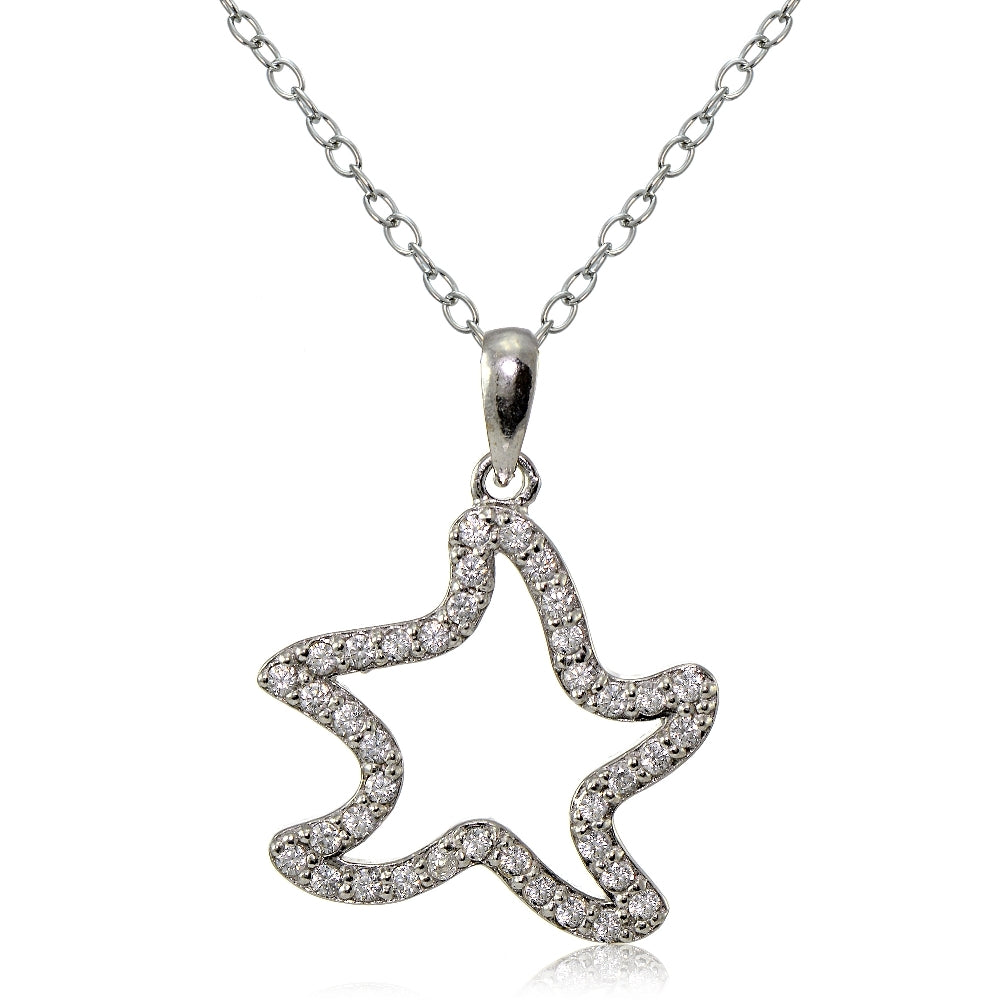 Sterling Silver Cubic Zirconia Starfish Necklace