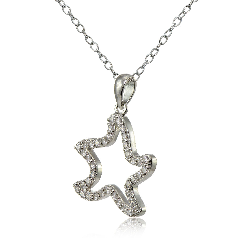 Sterling Silver Cubic Zirconia Starfish Necklace-2