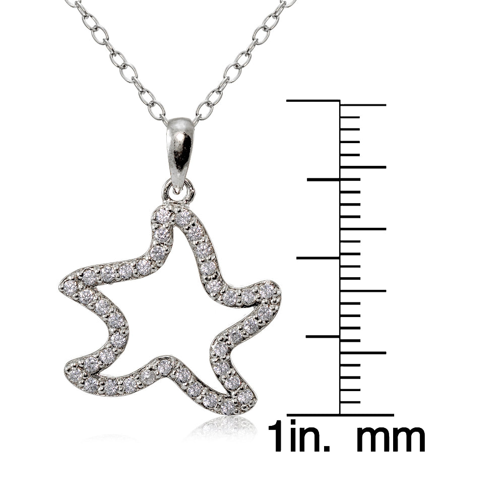 Sterling Silver Cubic Zirconia Starfish Necklace-3