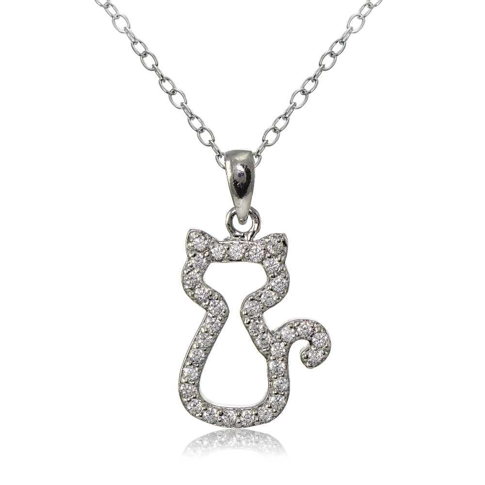 Sterling Silver Cubic Zirconia Kitten Cat Necklace