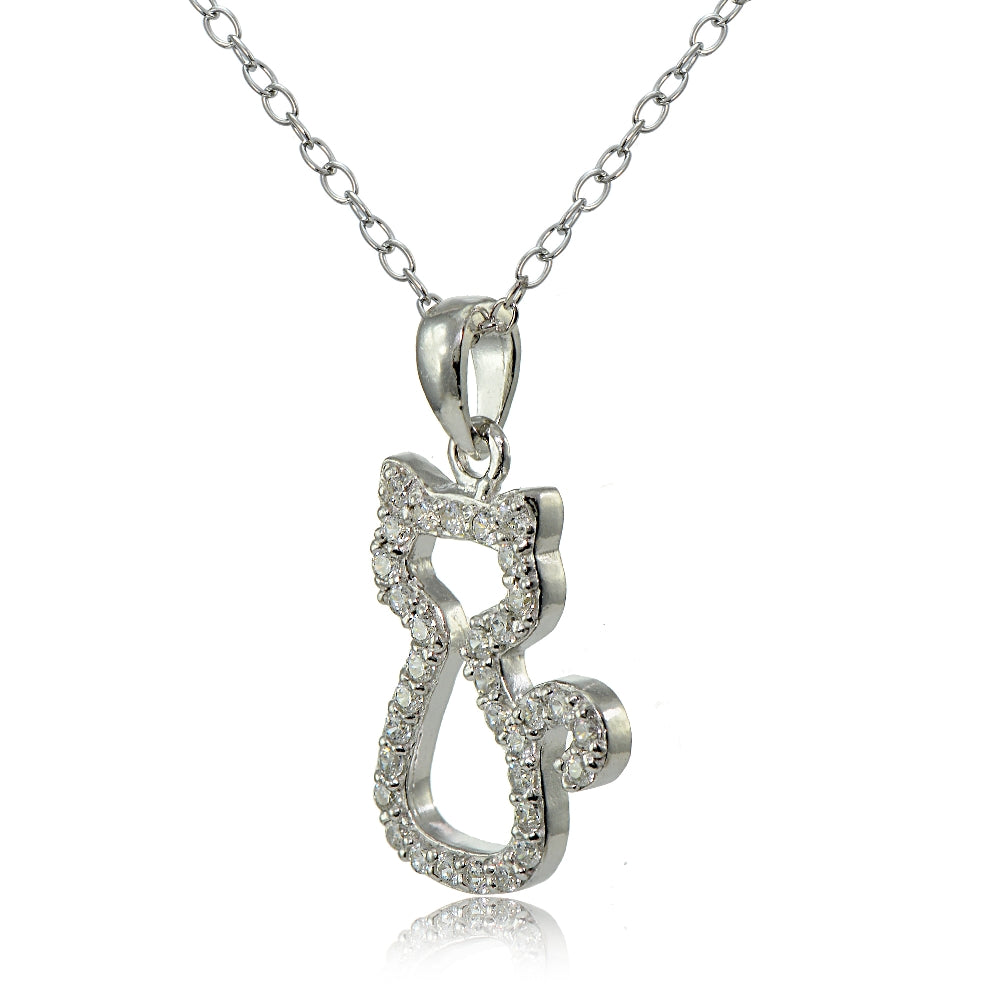 Sterling Silver Cubic Zirconia Kitten Cat Necklace-2
