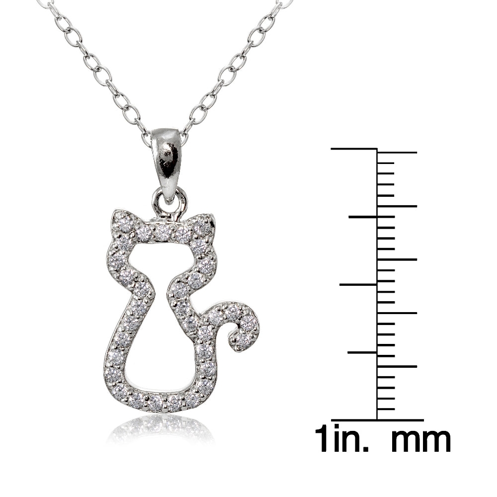 Sterling Silver Cubic Zirconia Kitten Cat Necklace-3