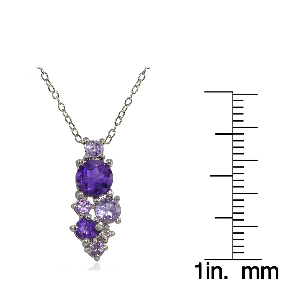Sterling Silver African Amethyst, Amethyst and White Topaz Round Cluster Necklace-3