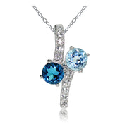 Sterling Silver London Blue, Blue and White Topaz Friendship Necklace