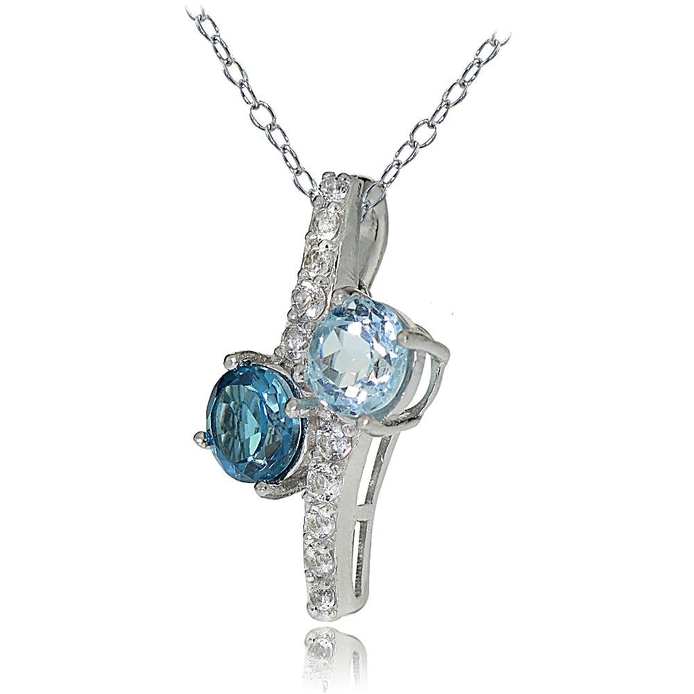 Sterling Silver London Blue, Blue and White Topaz Friendship Necklace-2