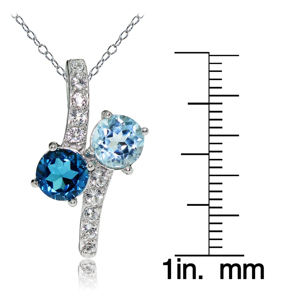 Sterling Silver London Blue, Blue and White Topaz Friendship Necklace-3