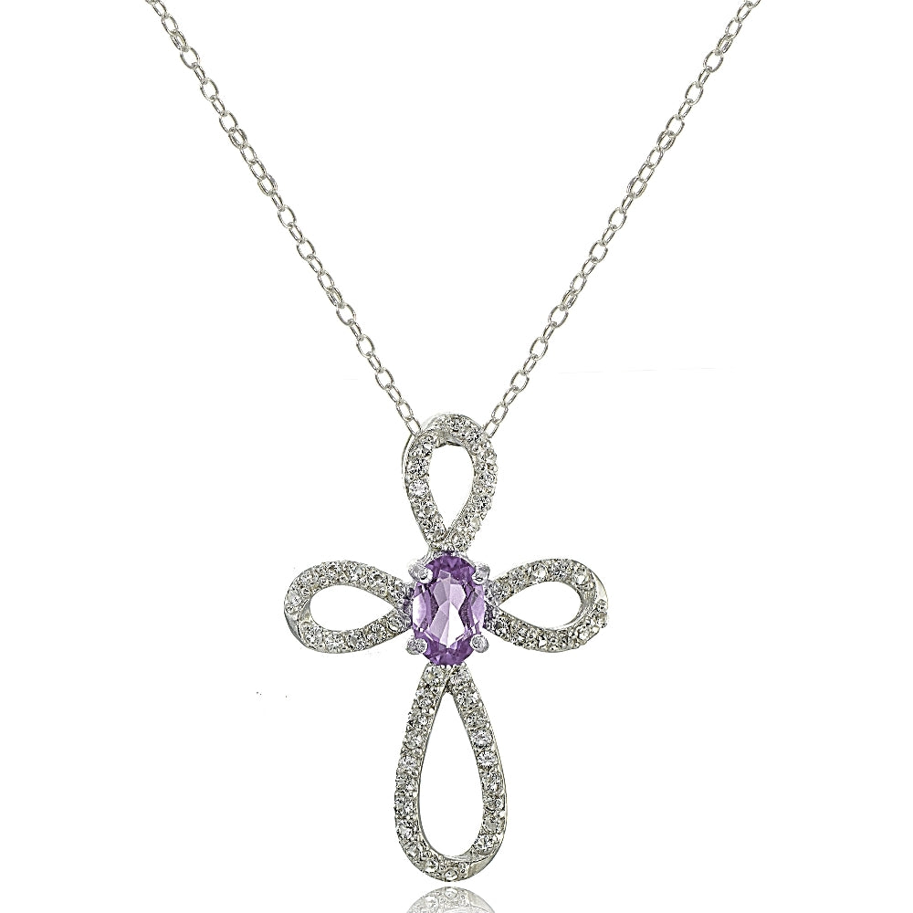 Sterling Silver Amethyst & White Topaz Infinity Cross Necklace