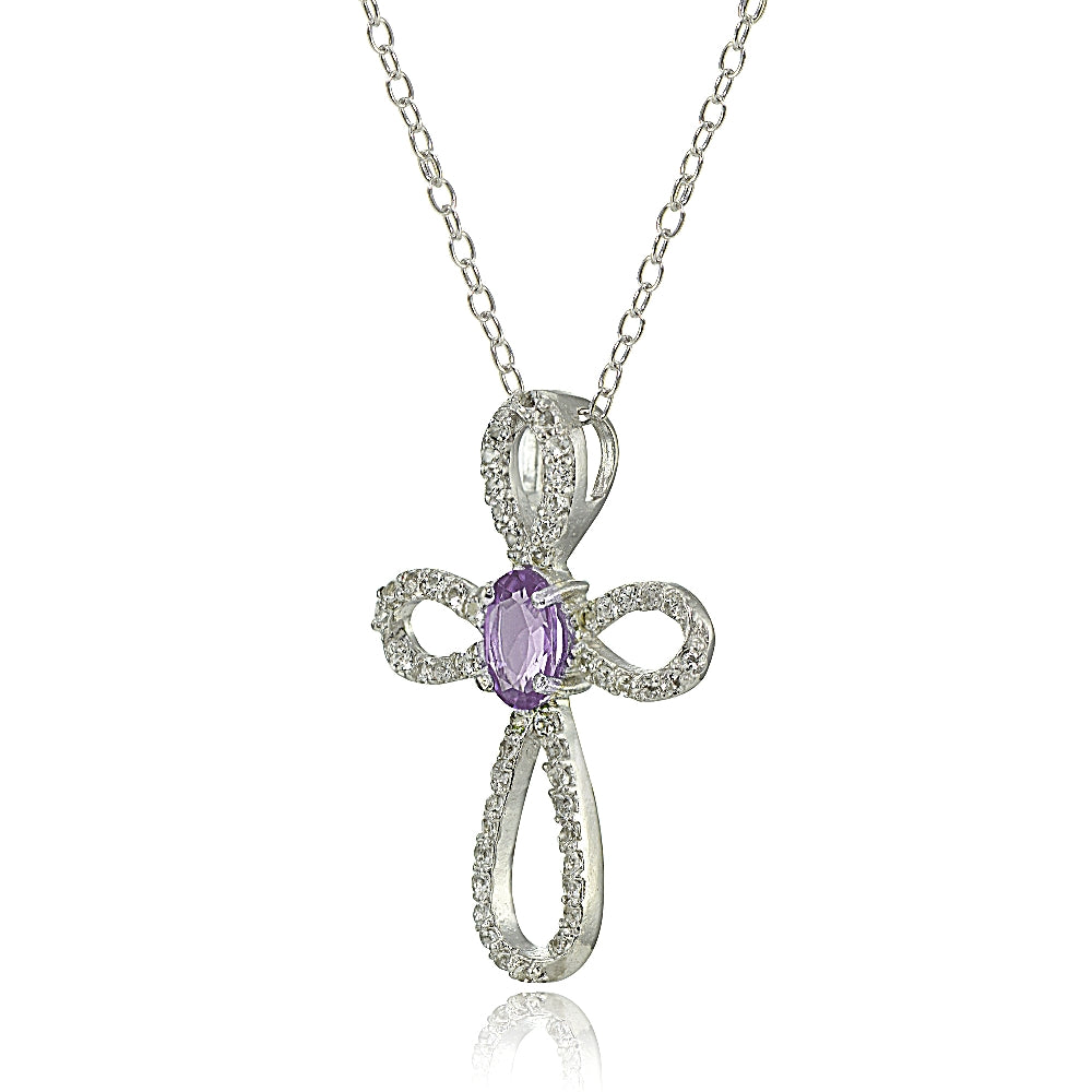 Sterling Silver Amethyst & White Topaz Infinity Cross Necklace-2