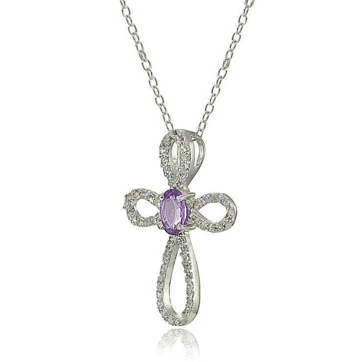 Sterling Silver Amethyst & White Topaz Infinity Cross Necklace
