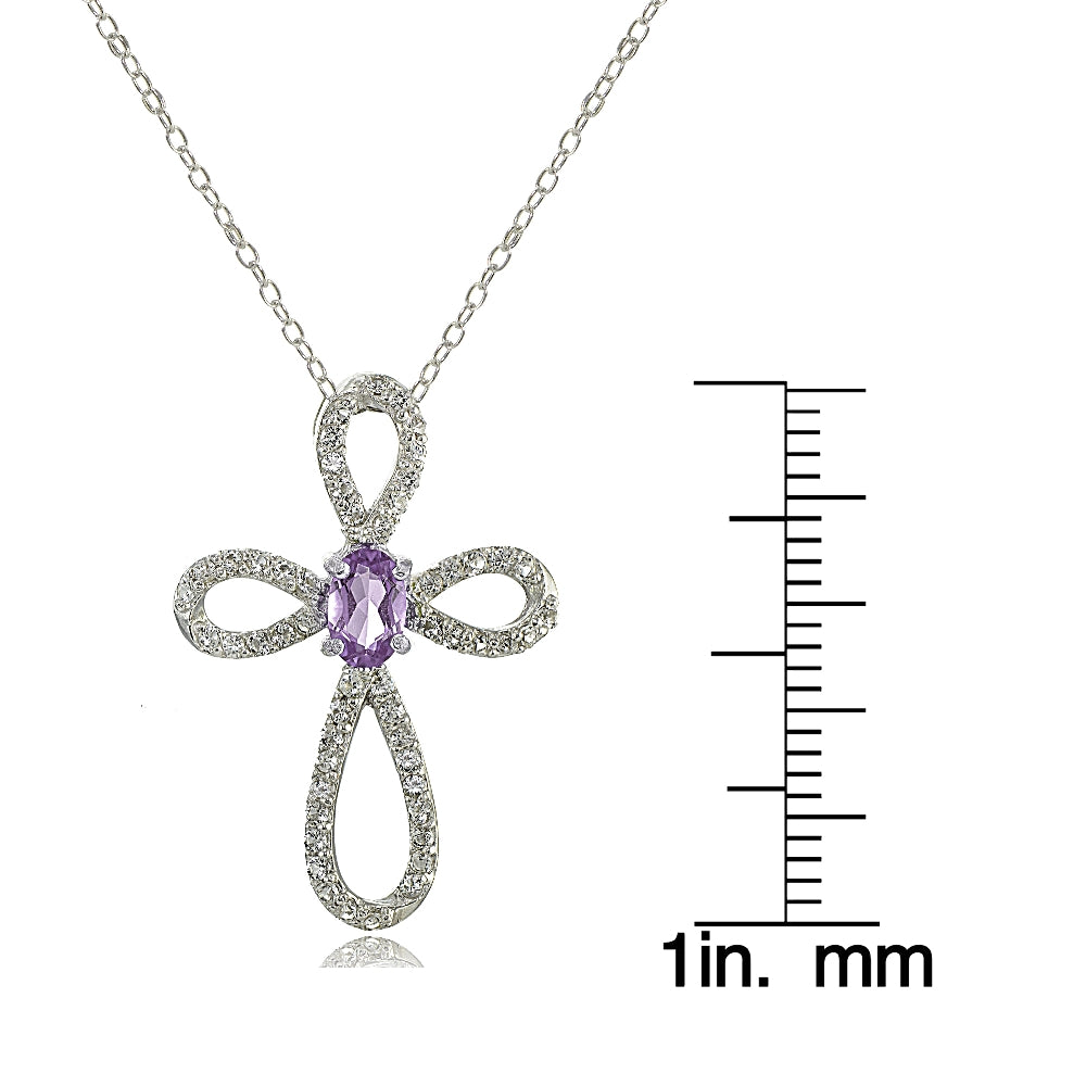 Sterling Silver Amethyst & White Topaz Infinity Cross Necklace-3