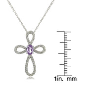 Sterling Silver Amethyst & White Topaz Infinity Cross Necklace
