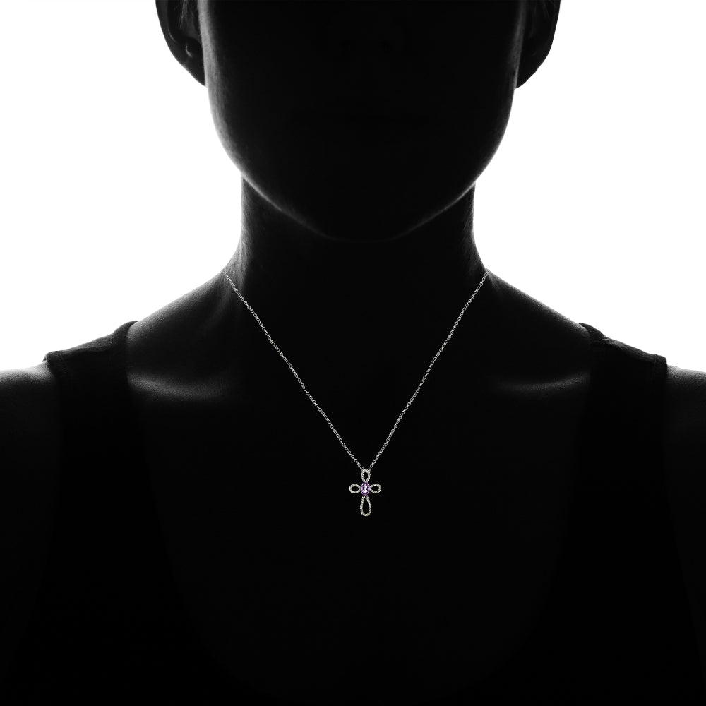 Sterling Silver Amethyst & White Topaz Infinity Cross Necklace-4