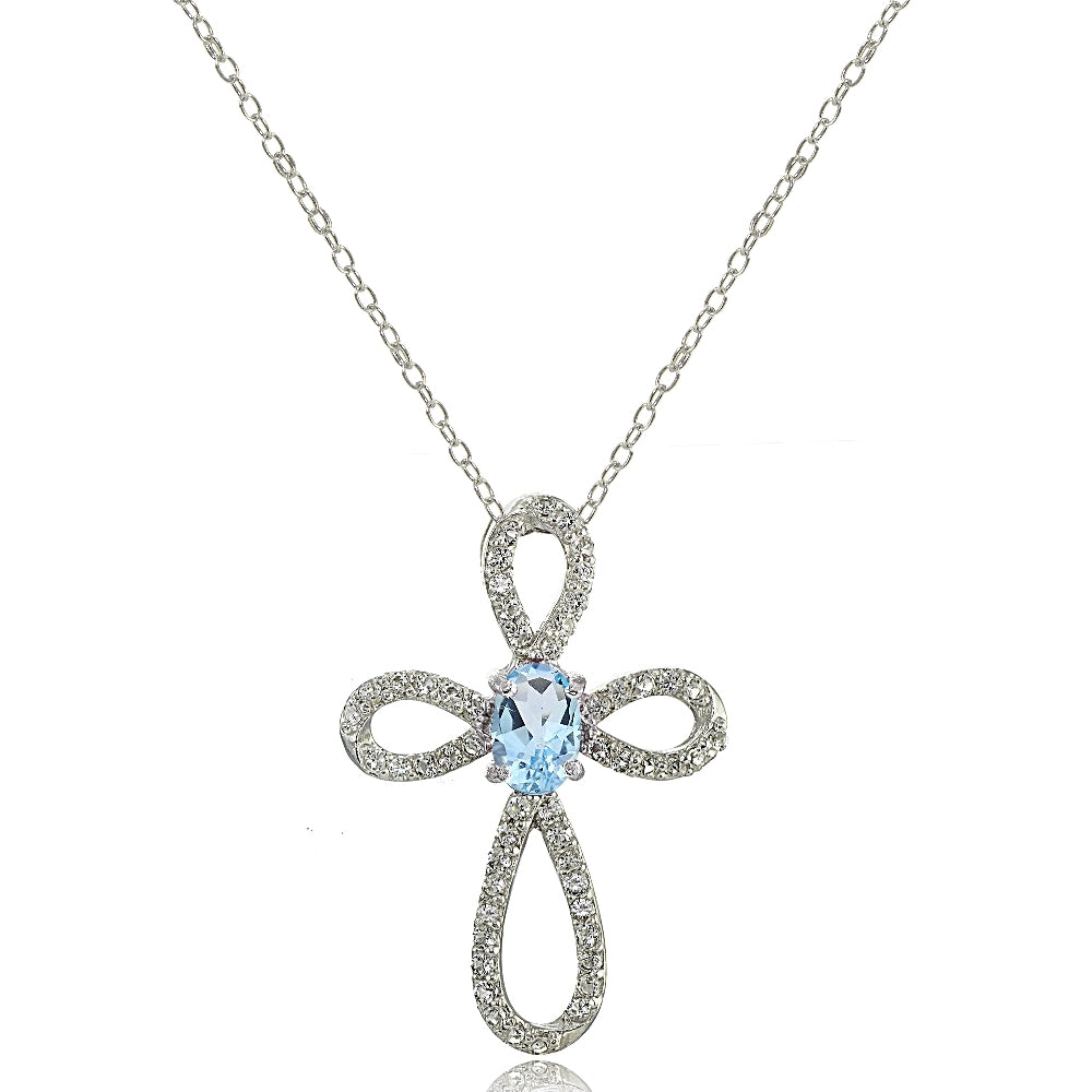 Sterling Silver Blue Topaz & White Topaz Infinity Cross Necklace