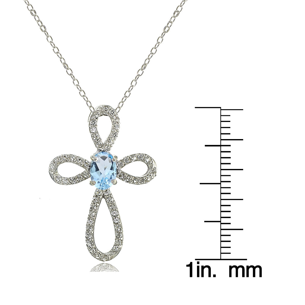 Sterling Silver Blue Topaz & White Topaz Infinity Cross Necklace-3
