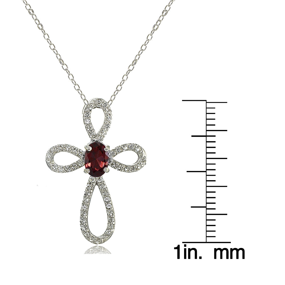 Sterling Silver Garnet & White Topaz Infinity Cross Necklace-3