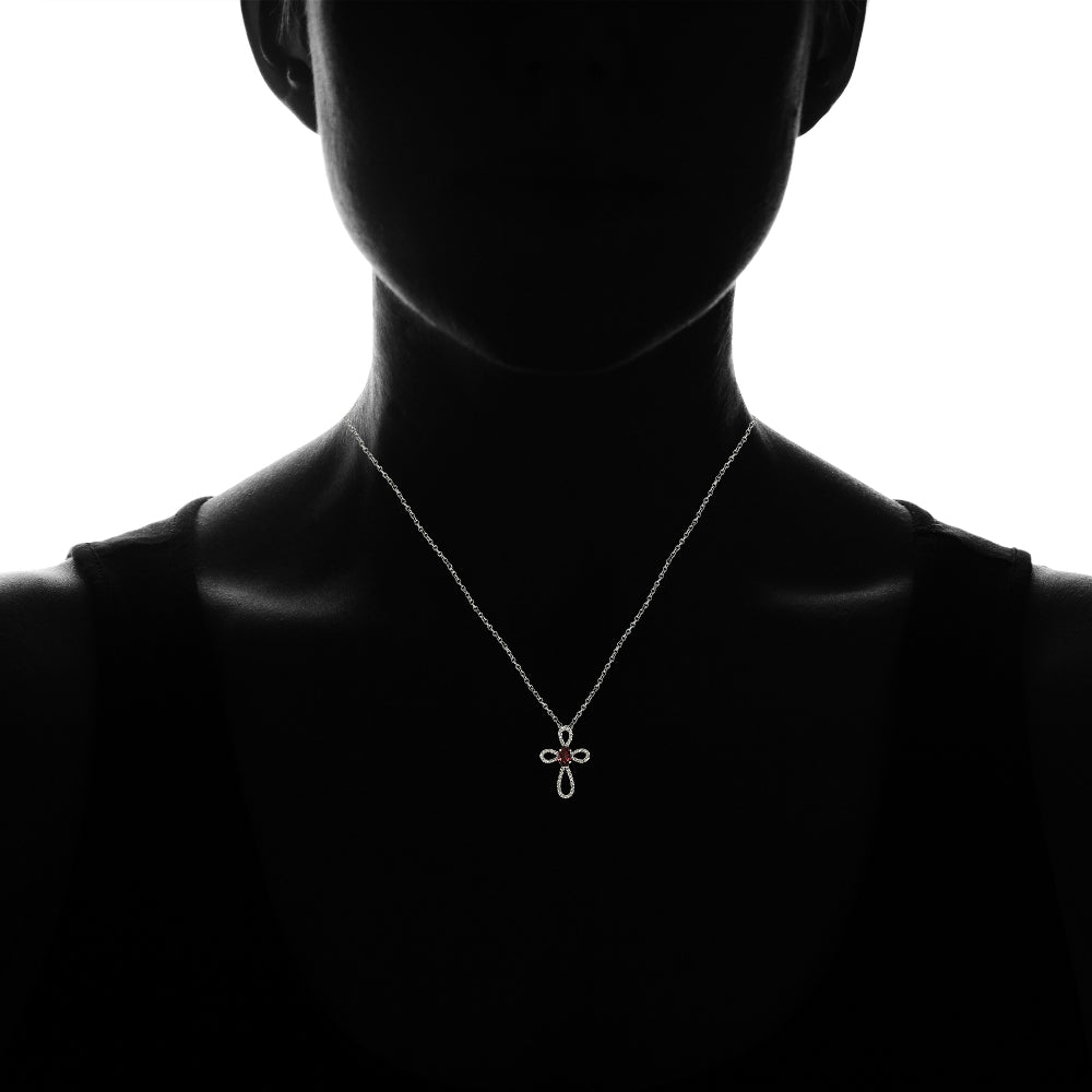 Sterling Silver Garnet & White Topaz Infinity Cross Necklace-4